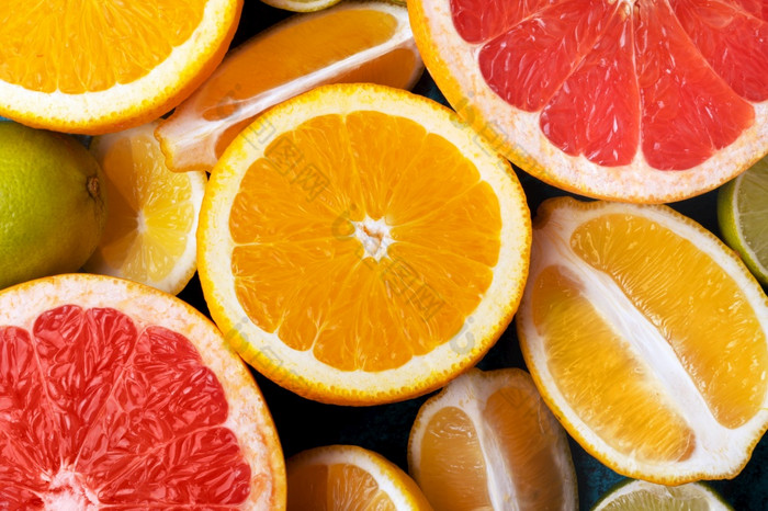 柑橘类水果集合食物橙子柠檬酸橙和葡萄